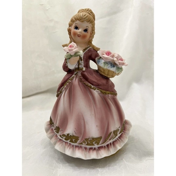 Vintage Giftcraft Ceramic Working Music Box Figurine, Purple/Pink Dress - Picture 1 of 13